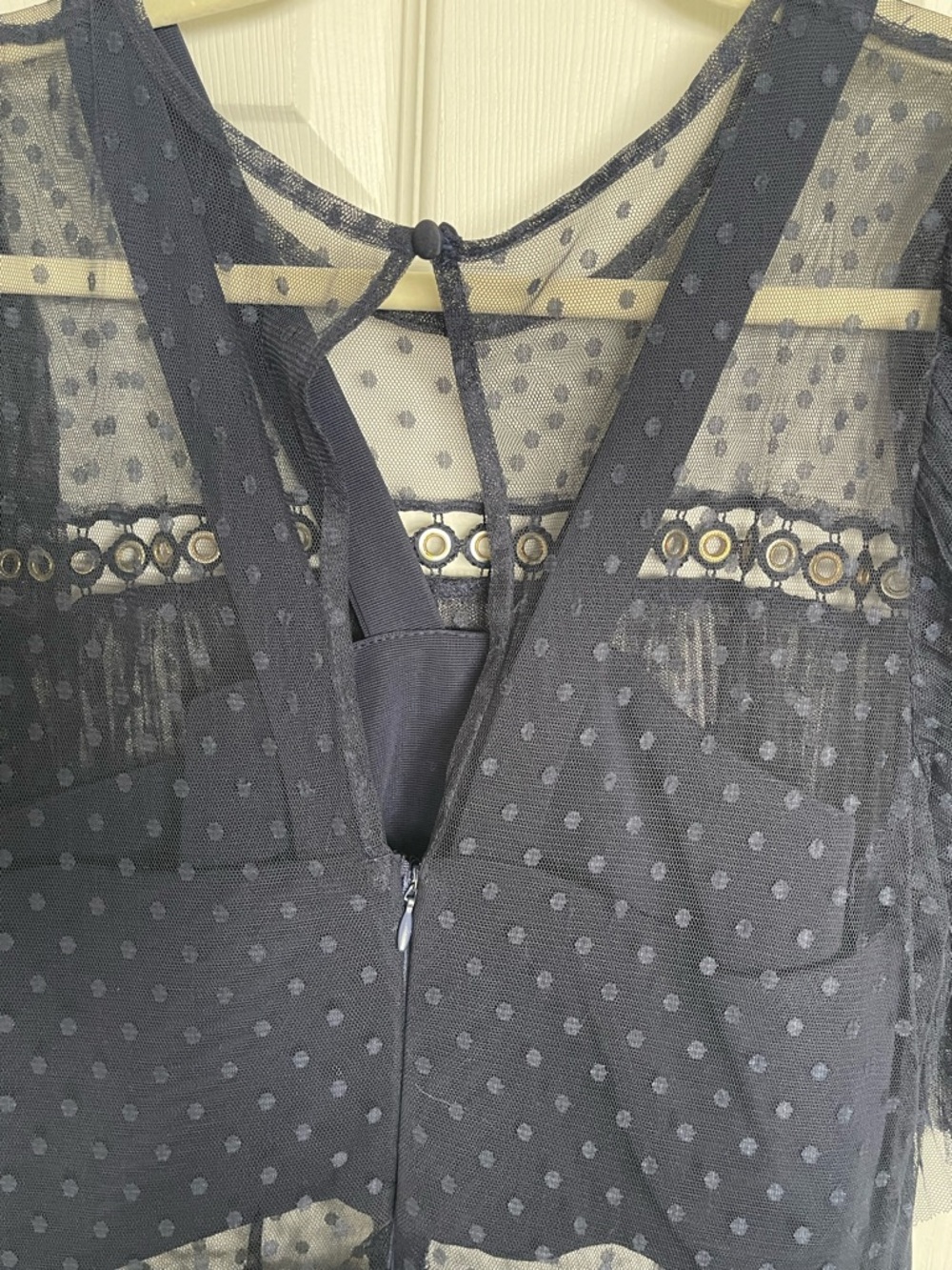 Sheer Navy Midi Dress with Eyelet Embellishment - Picture 5 of 7